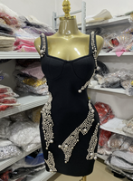 ZHUIYUE 2026 Robe Courte en Cachemire Noir Sexy Sans Bretelles, Ornée de Perles et de Cristaux Diamantés, Extensible et Naturelle, Meilleure Vente Tendance