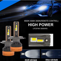 Ampoule de phare LED H1 H4 pour voiture, 3 couleurs, universelle, H7 160W, ampoules de phare LED super lumineuses, lot de 2, 12000lm avec ventilateur intégré