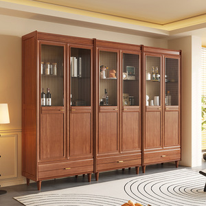 Weihang <b>Solid</b> <b>Wood</b> <b>Bookcase</b> With Glass Doors 622 Freestanding Storage <b>Bookcase</b> For Home Office Display Cabinet - Product Image 4
