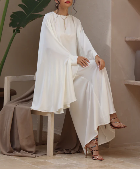 Ultimo Design Dubai due pezzi Set modesto Abaya Kaftan Casual abito musulmano donna manica lunga Jazz crêpe Open Abaya Set