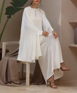 Último diseño Dubai Conjunto de dos piezas Modesto Abaya Kaftan Vestido informal Mujeres musulmanas Manga larga Jazz Crepe Open Abaya Set - Product Image 1