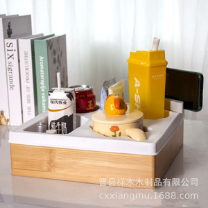 Wooden Desktop Storage Box <b>Rectangle</b> 8cm High With Silicone Insert For Snacks And Drinks Organizers - Product Image 2
