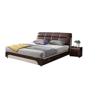 Лидер продаж, Высококачественная кожаная Удобная прикроватная кровать, легко моется, спальня, двуспальная кровать CELB004