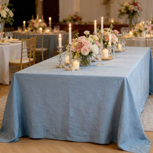 <span class=keywords><strong>Nappe</strong></span> en coton <span class=keywords><strong>lavé</strong></span> <span class=keywords><strong>bleu</strong></span> poussière, <span class=keywords><strong>nappe</strong></span> de luxe légère et chaleureuse pour les fêtes, les événements et les restaurants - Product Image 2