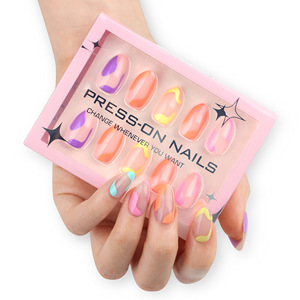Venta al por Mayor, 30 Uds./Caja, Uñas Postizas Acrílicas Cortas, Forma Almendrada Cuadrada, Punta Francesa Suave, Diseño de Uñas a Presión, para Salón de Belleza - Product Image 1