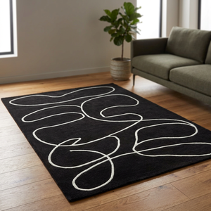 Tapis d'intérieur Flooria noir en laine tuftée à la main, couleur unie, avec envers en latex écologique pour la décoration du salon - Product Image 4