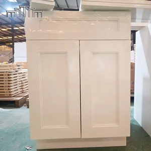 Mercado dos eua, venda quente CARB-2 pintura de madeira sólida branca shaker pia portas base armários de cozinha