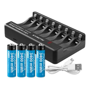 PUJIMAX nuove batterie aa aaa agli ioni di litio caricabatterie ricaricabile da 1.5v 8 slot caricabatteria usb 1.5v al litio aa aaa con cavo usb