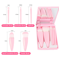 Kuas rias Set portabel 5 buah kuas kosmetik multifungsi Kit kuas perona pipi bubuk kuas Perona mata dengan casing cermin