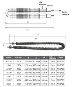 Élément chauffant tubulaire à ailettes en acier inoxydable industriel à résistance électrique 1,5 kW - Product Image 2