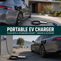 Cargador Portátil Universal para Vehículos Eléctricos Tipo 2 110-250V CA con Pantalla LCD IP67, Corriente Ajustable, Temporizador de 8H, Enchufe UK/EU