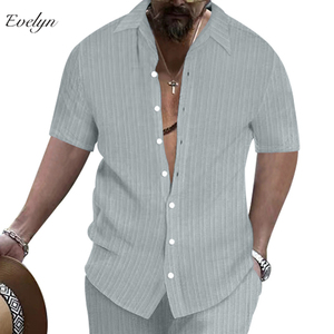 伊芙琳男士休闲宽松短袖沙滩纽扣顶级OEM ODM活动底部 - Product Image 5