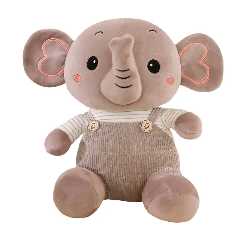 custom design cheap Cute long nose wearing overalls elephant activity venue background layout props atuffed plush animal toys