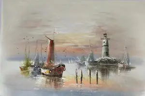 Pintura artesanal de estilo moderno excelente qualidade de imagem pintura de paisagem marítima personalizar cores diferentes do pôr do sol