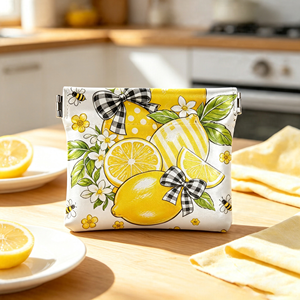 Wholesale PU Leather Coin <b>Purse</b> <b>Small</b> Snap Wallet with Cute Lemon Print for Women - Product Image 1