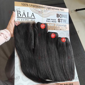 KEMY <span class=keywords><strong>HAIR</strong></span> Bala Hairpack – Lots de mèches doublement étirées avec closure en dentelle 4*4, cheveux humains <span class=keywords><strong>Remy</strong></span> vietnamiens ultra-lisses pour femmes noires - Product Image 1