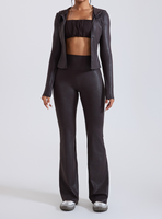 Ensemble de yoga 3 pièces pour femme avec logo personnalisé, soutien-gorge de sport respirant et sexy, pantalon évasé, leggings et veste à capuche zippée