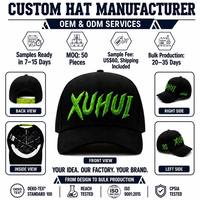 Topi Baseball Bordir 3D Logo Hijau Custom, Bahan Katun Hitam, Topi Olahraga, Layanan OEM ODM Produsen, Topi Streetwear Berkualitas Tinggi