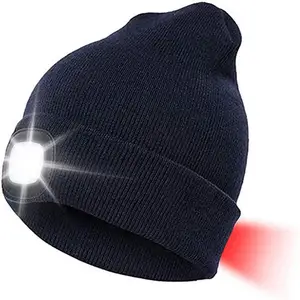 USB Rechargeable Flashlight Beanie Hat Unisex High Quality Outdoor Headlamp Front And Back 2 Lights Climbing Winter Knitted Hats