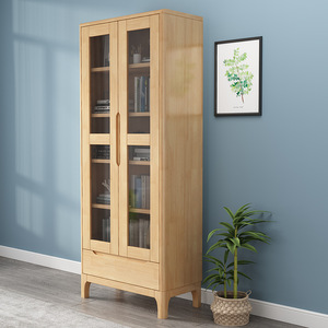 Xiuyuan Spring Scenery <b>Solid</b> <b>Wood</b> <b>Bookcase</b> Three-door Glass Door Display Storage Cabinet Modern Minimalist Floor-standing - Product Image 2