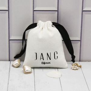 High Quality Muslin logo Jewelry Pouches <b>White</b> <b>Bags</b> for <b>Small</b> Ring Earring - Product Image 1