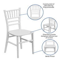 Chaises Chiavari blanches en résine plastique empilables de haute qualité pour enfants, vente en gros