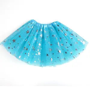 Falda de baile TUTU azul para niñas, estrella brillante, Falda corta de tul de 3 capas para niñas