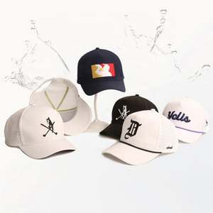 Gorra de golf y béisbol de lujo de 5 paneles, estructurada, con visera curva, impermeable, transpirable, de rizo, con bordado de puntada de cadena, de un solo botón. - Product Image 1