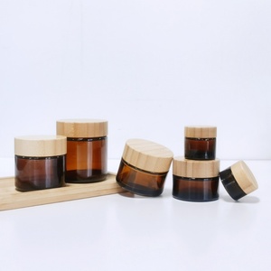 Bamboo Glass Cosmetic <b>Empty</b> Cream Packaging 5g-200g Frosted Cosmetic <b>Jars</b> with Aluminum Screw Caps - Product Image 2