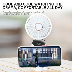 Handheld Mini <b>Fan</b> 800mAh Foldable <b>Portable</b> Desk Outdoor <b>Neck</b> Hanging 5 Speed USB Rechargeable <b>Fan</b> Phone Stand Display Screen - Product Image 4