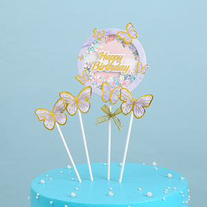 3/4pcs Ensemble de décorations de gâteau d'<span class=keywords><strong>anniversaire</strong></span> papillon Créatif Coloré Imprimé Espagnol Joyeux <span class=keywords><strong>Anniversaire</strong></span> Fournitures de décoration de gâteau Vente en gros - Product Image 6