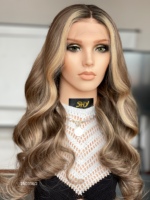 Perruque Lace Front SHY 13x5 couleur marron avec mèches claires, cheveux humains, pré-plumée, petite nœudisation, directement de l'usine pour les propriétaires de salons