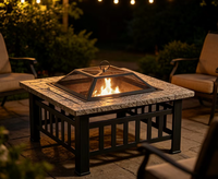 Grande table brasero carrée multifonction en acier Corten pour extérieur, chauffage, barbecue, cuisson de ragoûts, refroidissement de boissons et de glace, idéale pour villa