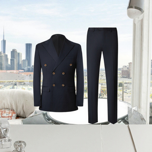 Bridalaffair Nouveaux Costumes de Mariage Bleus pour Homme, Revers, Col en V, Coupe Slim, 3 Pièces (Veste+Pantalon+Gilet) Respirants - Product Image 3