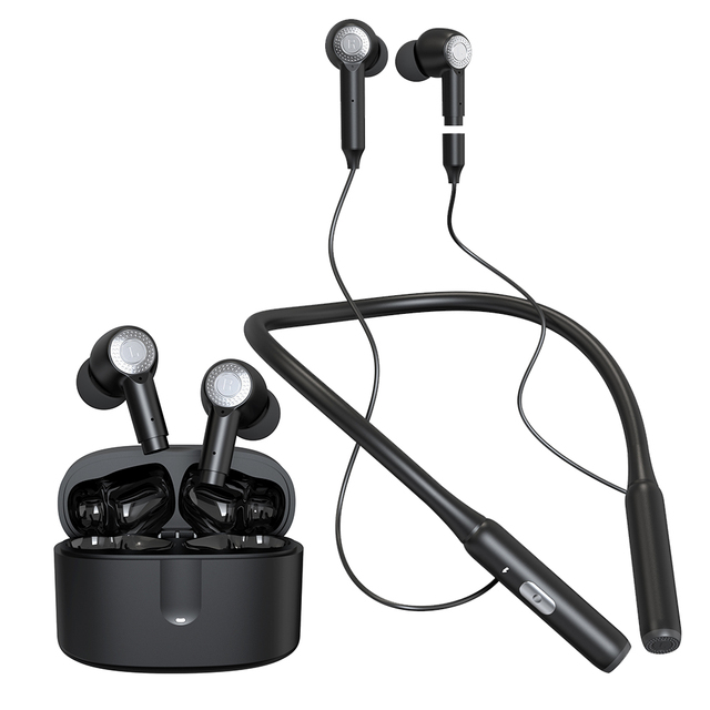 Wireless 2 in 1 BT Headphone Electronics Sport Earphone Neckband Magnet Bass Headset Handsfree Earbuds with Mic