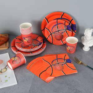 New cross-border basketball party supplies themed children's <b>paper</b> cups, <b>paper</b> plates, <b>paper</b> towels, disposable tableware sets - Product Image 3