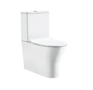 लेरी नई क्लासिक रिम्लेस बैक टू वॉल WC शौचालय छोटे बाथरूम गुरुत्वाकर्षण दो टुकड़े शौचालय कटोरे पानी की अलमारी