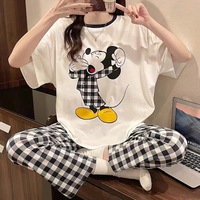 Conjunto de Pijama de Seda de Leche para Mujer, Estilo Coreano, Transpirable, Cuello Redondo, Largo, Holgado, Talla Grande, con Dibujos Animados
