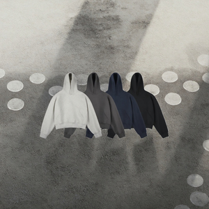 Produttori di abbigliamento autunno e inverno Pullover tinta unita semplice 400g cotone 100% felpa con cappuccio corta manica lunga da uomo; - Product Image 3