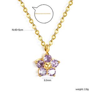 Collar de cadena con colgante de circonita blanca, rosa y morada, chapado en oro de 18 quilates, de acero inoxidable, para mujer. - Product Image 3