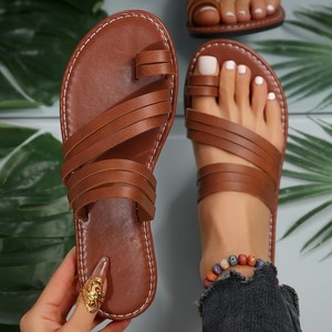 Summer Collection Factory Wholesale Women's Set Toe Slippers Comfortable Flat Leisure Plush Custom Cushioning for New Wear - Product Image 1