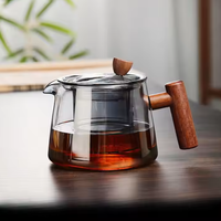 Ensemble de théière en verre résistant aux hautes températures théière en verre à poignée en bois gris fumée à haute teneur en borosilicate avec bouilloire à thé en verre infuseur