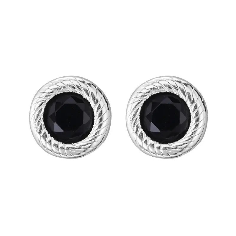 Forme ronde minimaliste hommes boucles d'oreilles déclaration agate noire 925 boucles d'oreilles en argent Sterling bijoux de mode pour les femmes