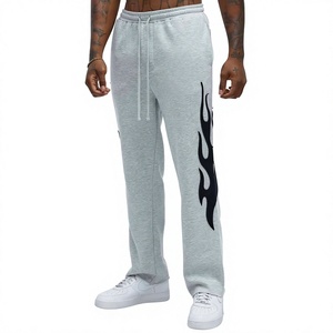 Pantalon de jogging gris pour homme avec taille élastique et bande latérale noire imprimée, coupe décontractée, en coton mi-lourd, idéal pour l'automne - Product Image 1