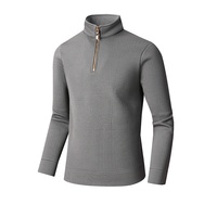 Camiseta de Manga Larga para Hombre de Alta Gama, Estilo Vintage a Rayas, Cuello Alto, Corte Holgado, Tejido Sintético Mezclado, Jacquard, Ligera y de Lujo