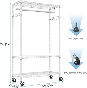 Porte-manteau multifonctionnel de luxe à 3 niveaux en métal, organisateur de vêtements autoportant, présentoir à vêtements avec étagères de rangement pour chaussures - Product Image 6