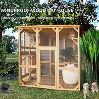 Enclos pour chat en bois moderne et écologique pour l'extérieur, grande maison pour chat en bois massif avec étagères, toit résistant aux intempéries pour le mobilier de jardin