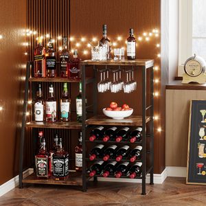 Mueble <span class=keywords><strong>Bar</strong></span> para Licores, Independiente, con Soporte para Vasos y Rejillas, Estante Trapezoidal para Exhibición de Botellas de Licores - Product Image 4