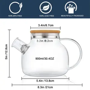 Cnglass Stovetop an toàn thủy tinh ấm trà chịu nhiệt Glass Pitcher 900ml Borosilicate Glass nước Jug với nắp tre