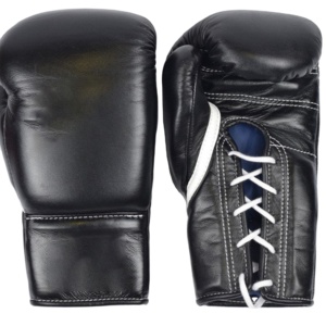 Guantes de boxeo profesionales de alta calidad, cuero de vaca, negro y blanco, nuevos - Product Image 1